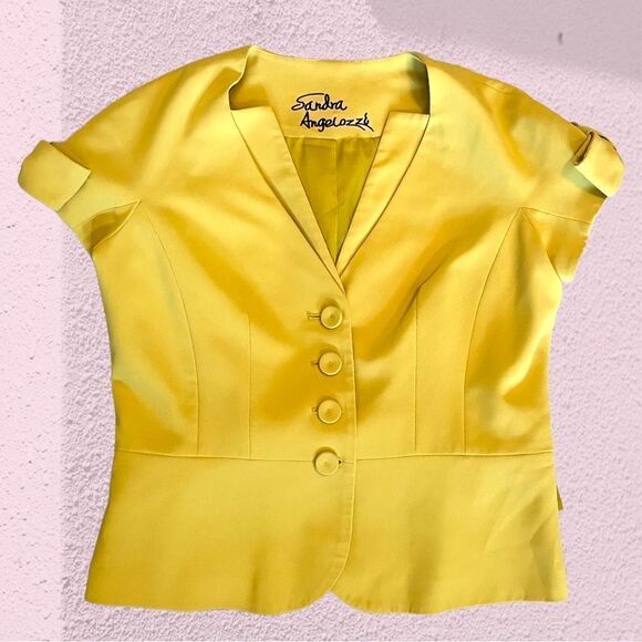 Sandra Angelozzi vintage chartreuse cap sleeve blazer jacket - Picture 2 of 11